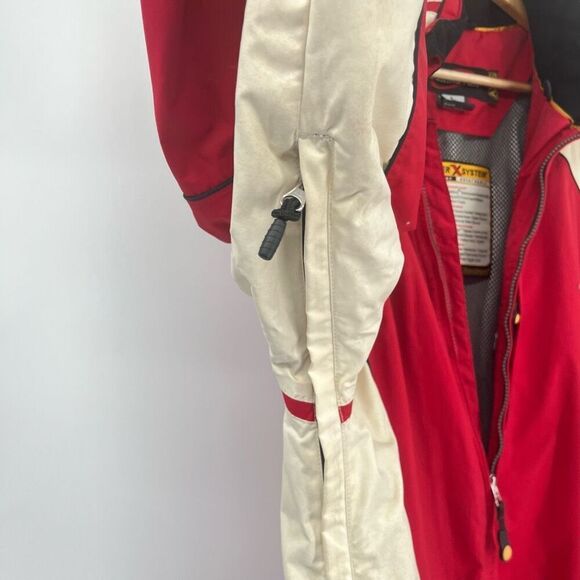 Obermeyer Ski Jacket Insulated Snowboard Hooded Full Zip Red Cream Mens Large - Picture 9 of 11